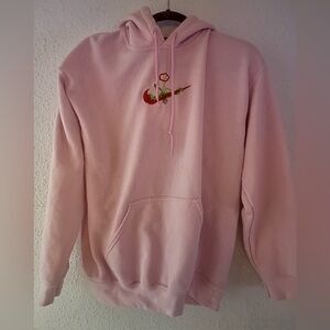 Women’s Pink Nike Hoodie with Floral Logo size medium